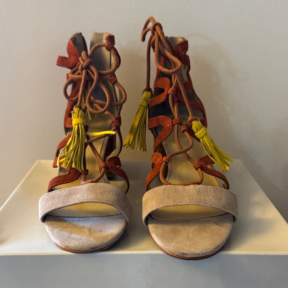 Marc Fisher Red and Yellow Lace-Up Heels